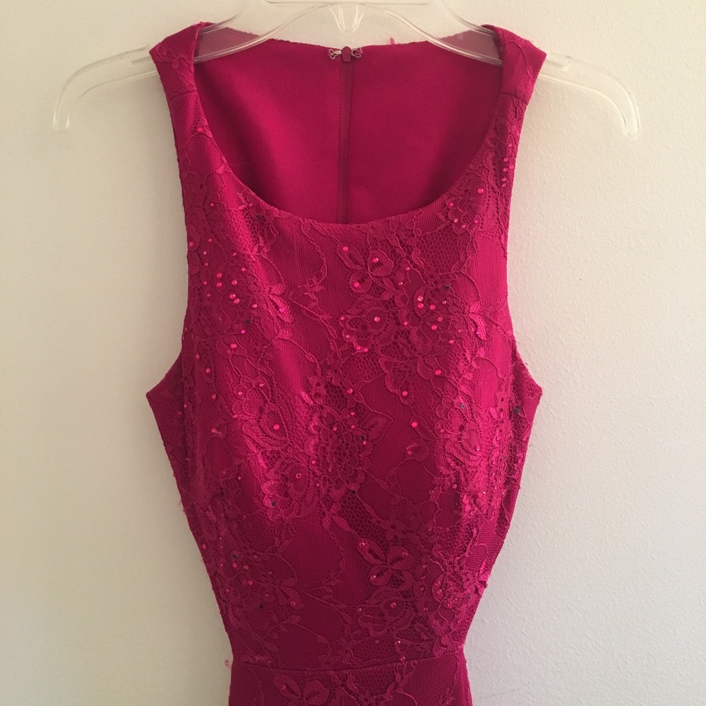 Magenta Prom Dress with Lace and Sequins